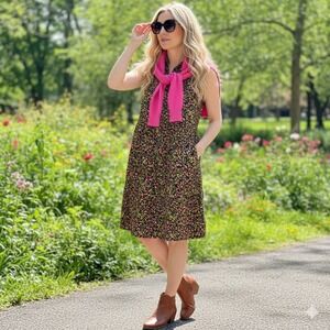 J Jill Sleeveless Floral Print Button Front Midi Dress Size S